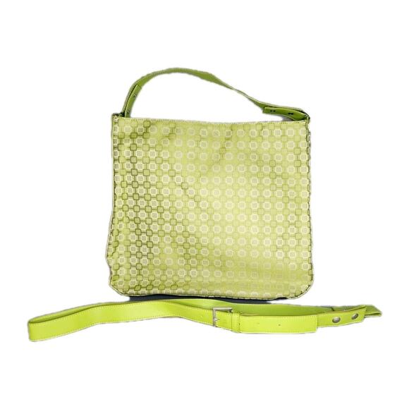 Bijoux Terner Tote Bag Green Canvas Geometrical Print Removable Shoulder Straps - Picture 10 of 11